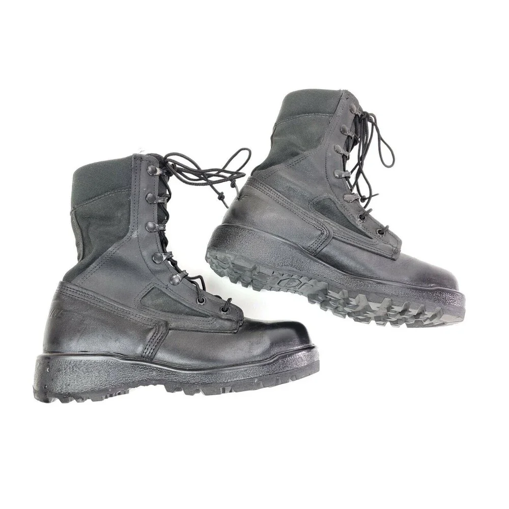 Belleville Black Leather Combat Boots Mens Size 5 W ASTM F 2413-05 Steel Toe
